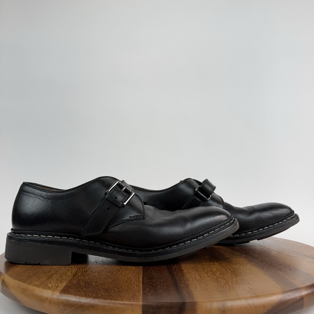 Mens HESCHUNG Bouleau Black Leather Monk Strap‎ Dress Oxfords Size US 7.5 D